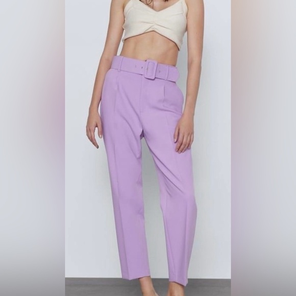 Zara Pants - Zara High Waisted Straight Leg Trouser Pant Size Small Lilac Chic Preppy